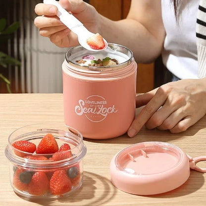 Stainless Steel Soup Cup Breakfast Oat Cups Students Office Workers Portable Milk Fruit Salad Cup Sealed Thermos Container