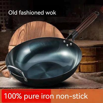 Flat Bottom Wok Pan 13.5" Woks And Stir Fry Pans Blue Iron Cookware Traditional Chinese Cookware For Electric Induction Cooktops