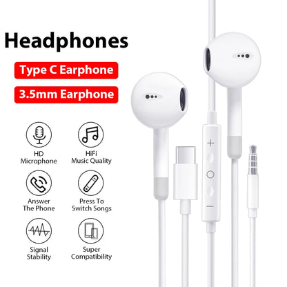 Type C Wired Headphone For Iphone 15 Pro Max Xiaomi Mi Lite 3.5MM Earphone For Samsung Huawei Redmi Phone Ipad Earbud Headset