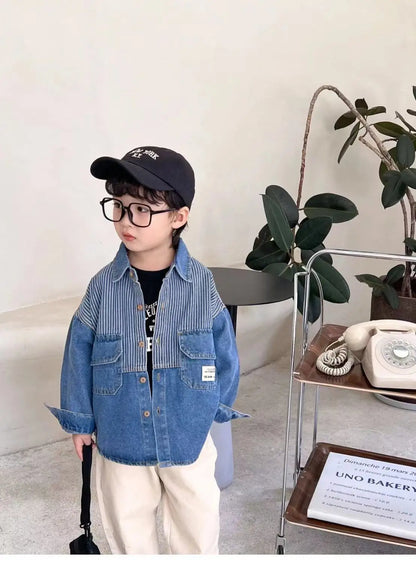 Children's Shirts 2025 Autumn New Boys' Striped Denim Shirt Baby Korean Version Fashionable Tops Jacket