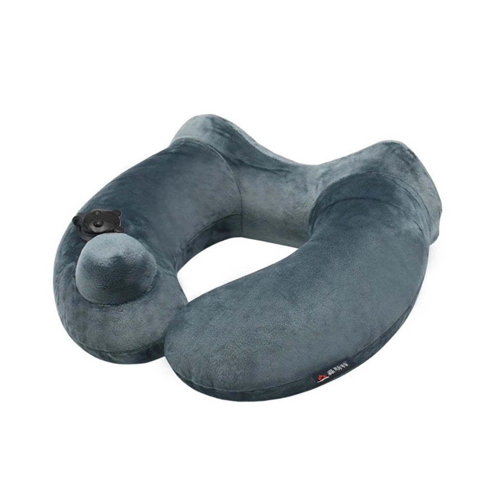 Travel Inflatable Pillow Soft Neck Support Lightweight Ergonomic For Sleeping On Planes, Cars And Trains Storage Bag Included