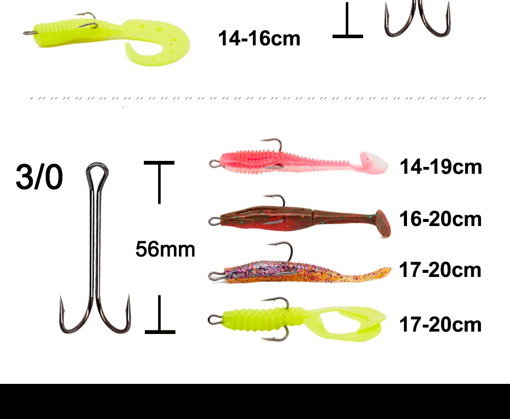 Hunthouse Double Hooks fishing hook long fishing stainless hook with soft lure sharp high carbon stee offset hook