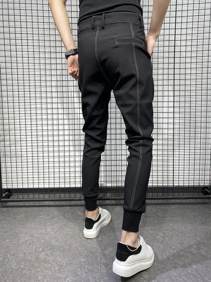 Black Harlan Draped Man Suits Pants Fluid 9 Cropped Fabric Designer Clothes Classic Trousers For Men Clothing Premium Up