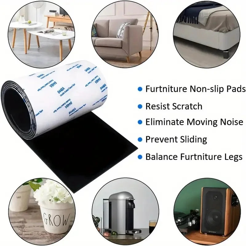 Non Slip Self Adhesive Silicone Cuttable Furniture Pads 4x40 inch - Anti-Sliding Anti-Scratch Rubber Floor Protectors