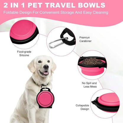 2 in 1 Dog Bowl Portable Folding Pet Double Bowl Collapsible Silicone Water Bowls for Dog Outdoor Travel Cat Dog Feeding Bowl