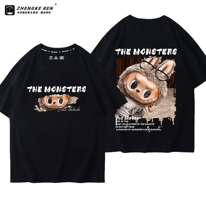 LABUBU The Monsters T-Shirt Cartoon Print Pure Cotton Short-Sleeved Top Couple Versatile Casual Trend Clothes For Adult Gift