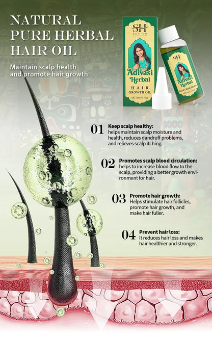 Ayurvedic Hair Growth Oil India Adivasi herbal Hair Growth Oils Anti Hair Loss Fast Regrowth Thicken Serum Hair Growth Products