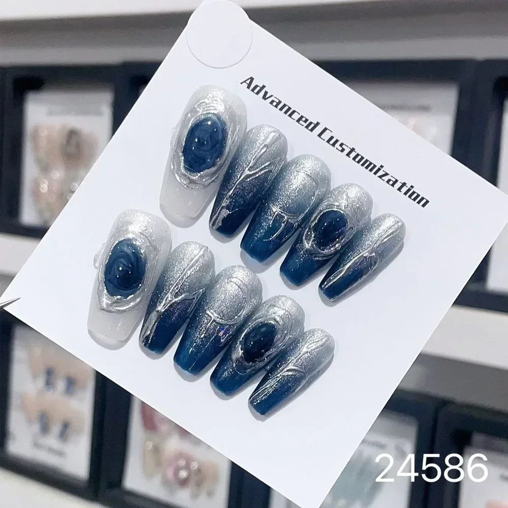 10Pcs Short Press On Nails y2k Star Rhinestone Design Handmade Press On nails Luxury With Design Full Cover Removable Fake Nails