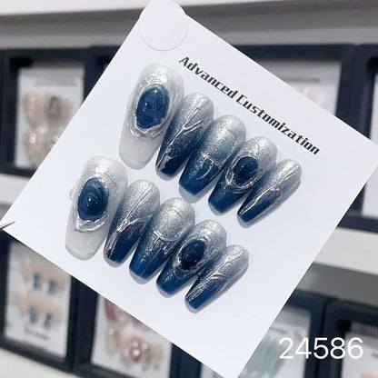 10Pcs Short Press On Nails y2k Star Rhinestone Design Handmade Press On nails Luxury With Design Full Cover Removable Fake Nails