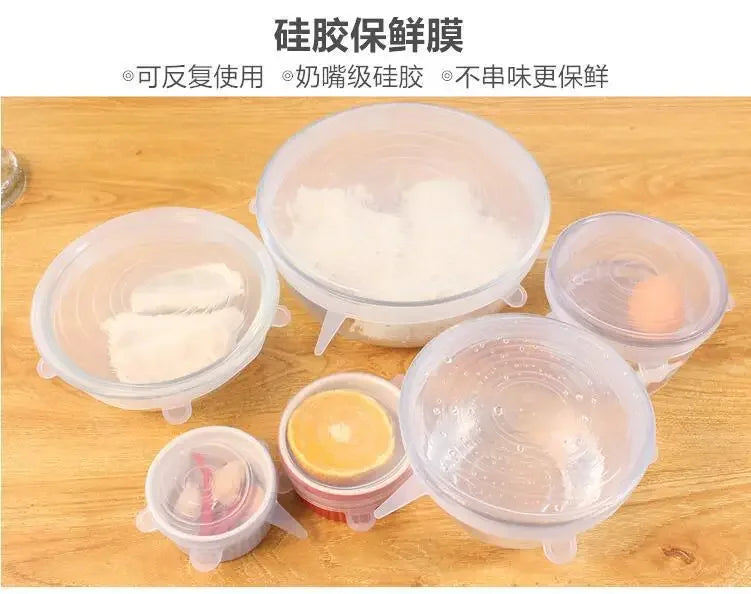 6PC Silicone Cover Reusable Durable For Fresh Food Leftovers Keep Food Fresh Washable Cookware Bowl Microwave Cover Stretch Lids
