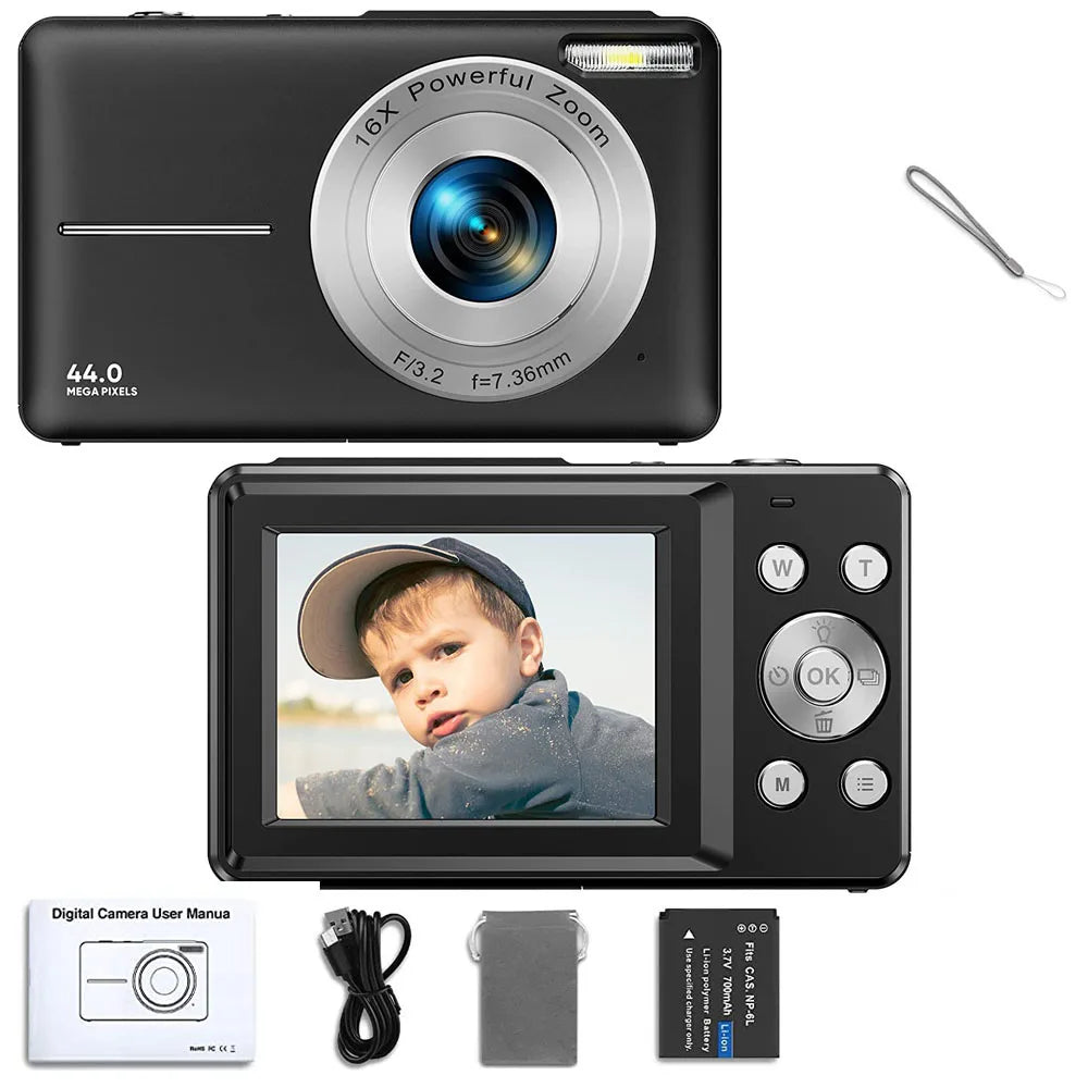 Digital Camera Children Camera for Children Camcorder with 16x Zoom Compact Cameras 1080P 44MP Cameras for Beginner Photography