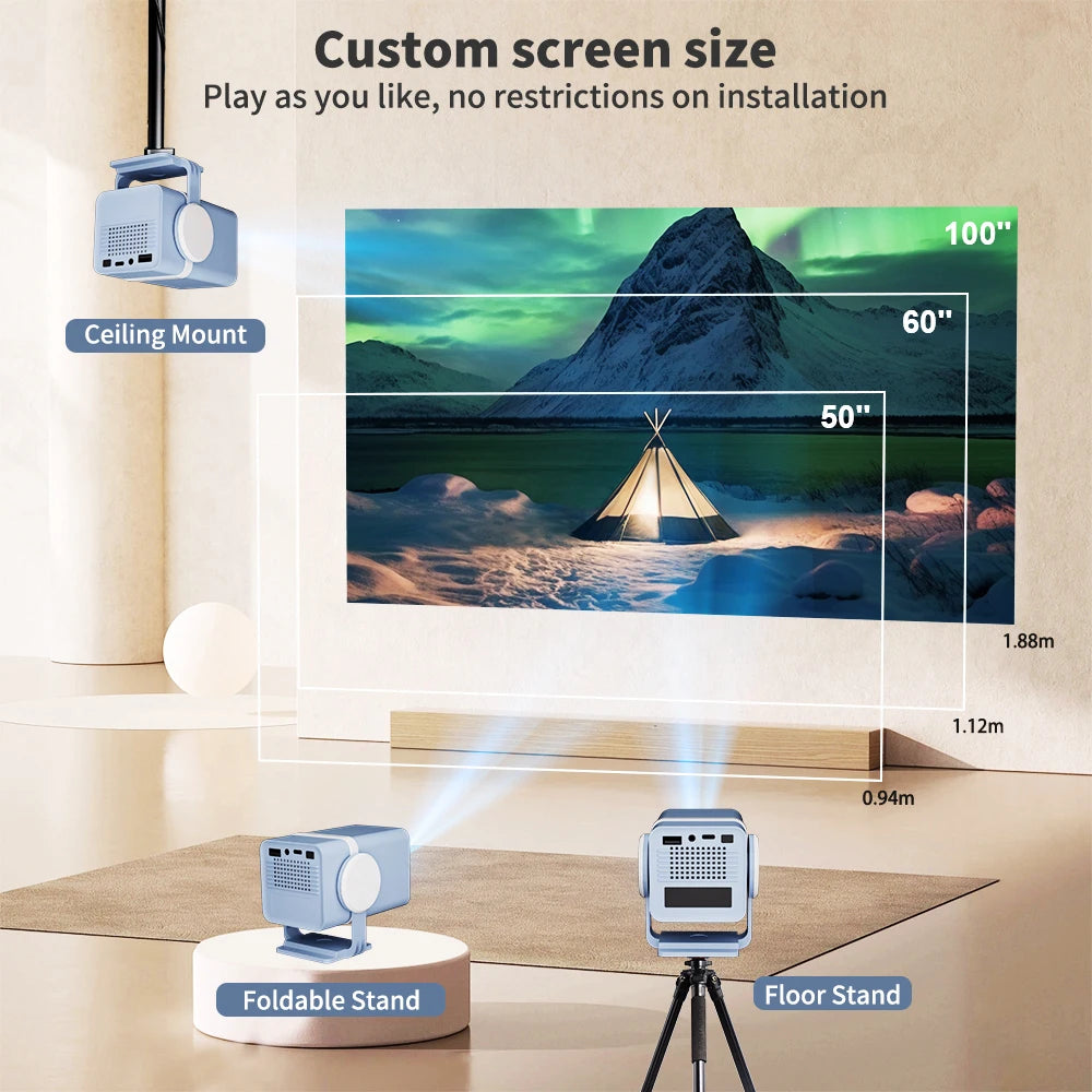 DESS Portable Dual-Band WiFi6 Bluetooth 5.0 Android 13 Smart Projector Suitable for Home Theater Video Power Bank Power Supply