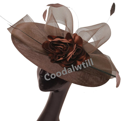 Elegant Women Church Derby Big Fascinator Hat Formal Dress Church Headpiece Bride Femme Marriage Chapeau Cap Flower Millinery