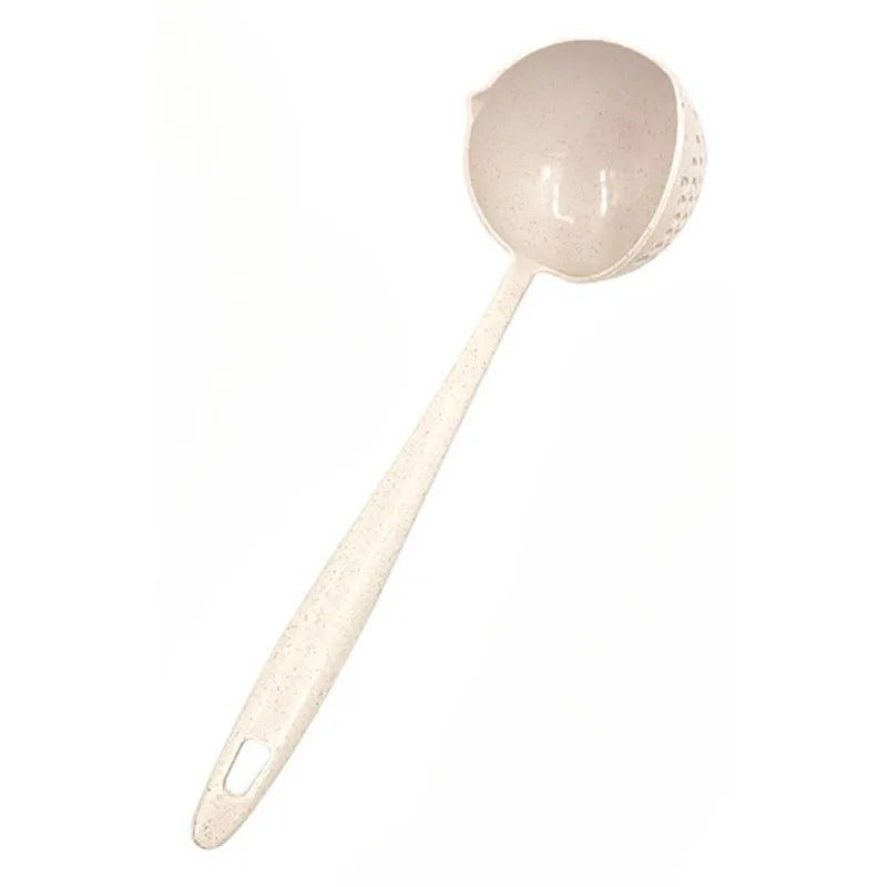 2 in 1 Creative Soup Spoon Long Handle Spoon Creative Spoon Strainer Spoon Cooking Tools Kitchen Wheat Straw Soup Spoon