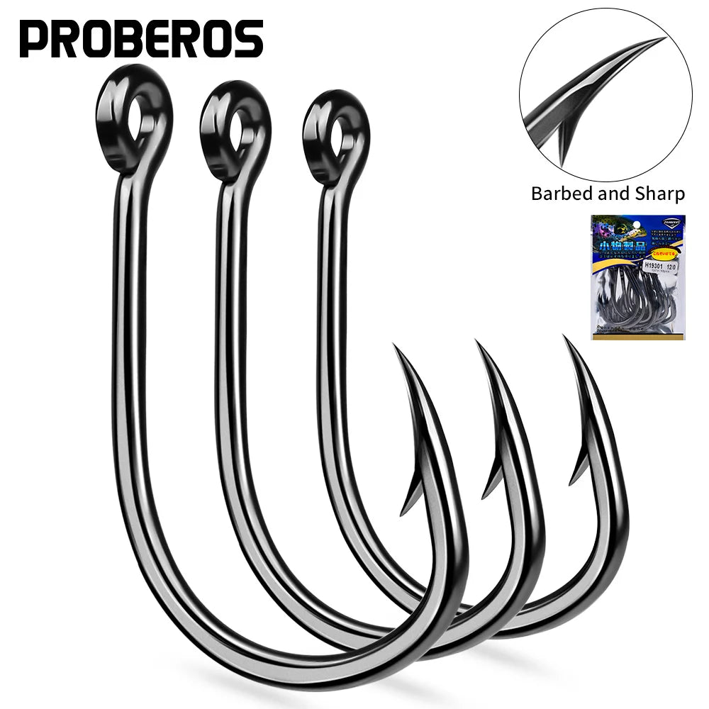 PROBEROS 10Pcs/lot Thick High Carbon Steel Fishhook Lron Hook With Barb Hook for Haihu River Fishing Gear Accessories Wholesale