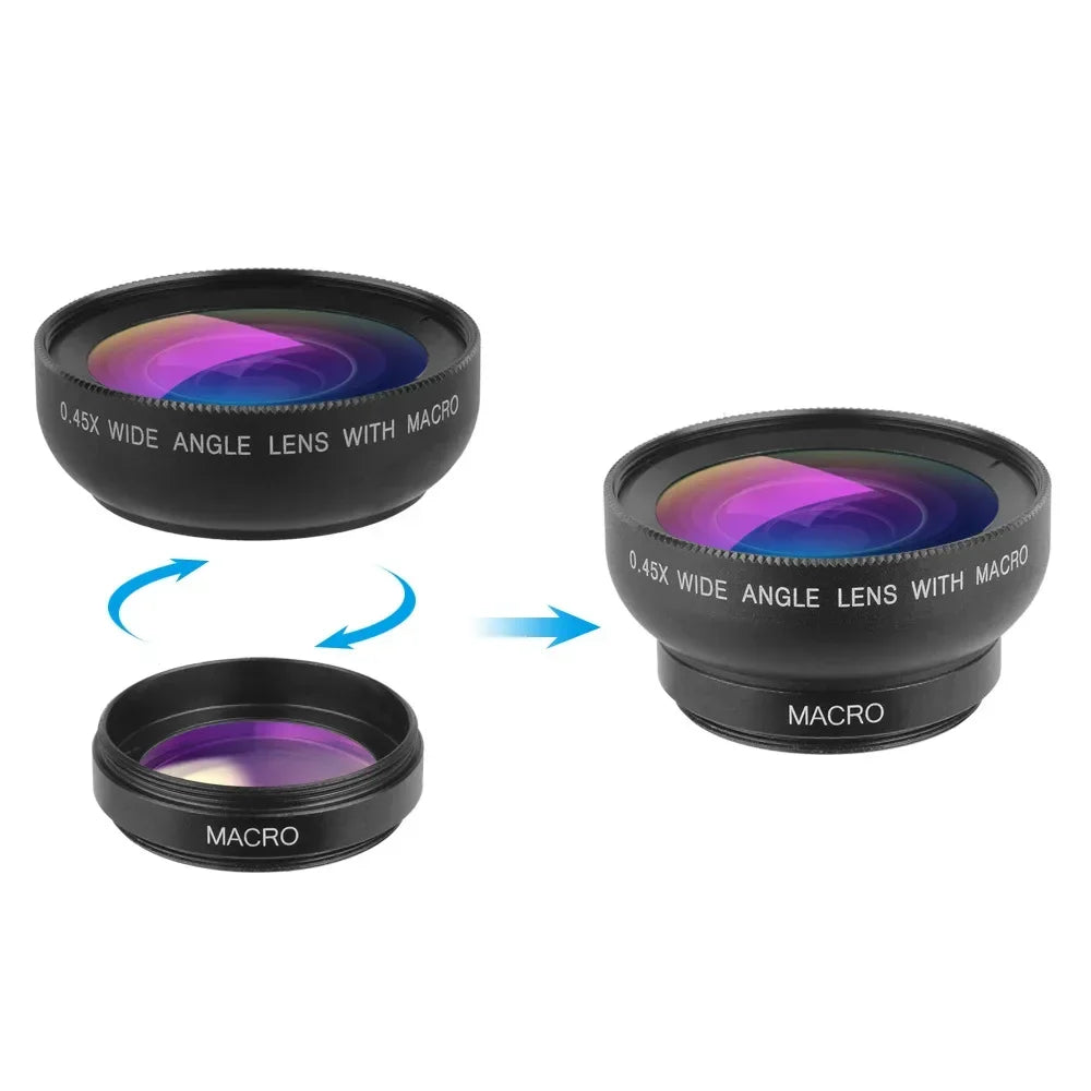 Phone Lens Kit 0.45x Super Wide Angle & 12.5x Super Macro Lens HD Camera Lentes for IPhone 6S 7 Xiaomi