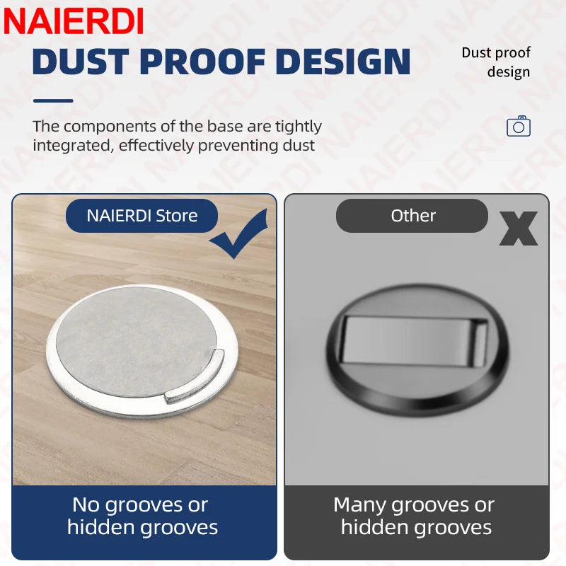 NAIERDI Magnetic Door Stopper Stainless Steel Heavy Duty Door Stop Black Nail-free Door Suction Door Holder Door Hardware