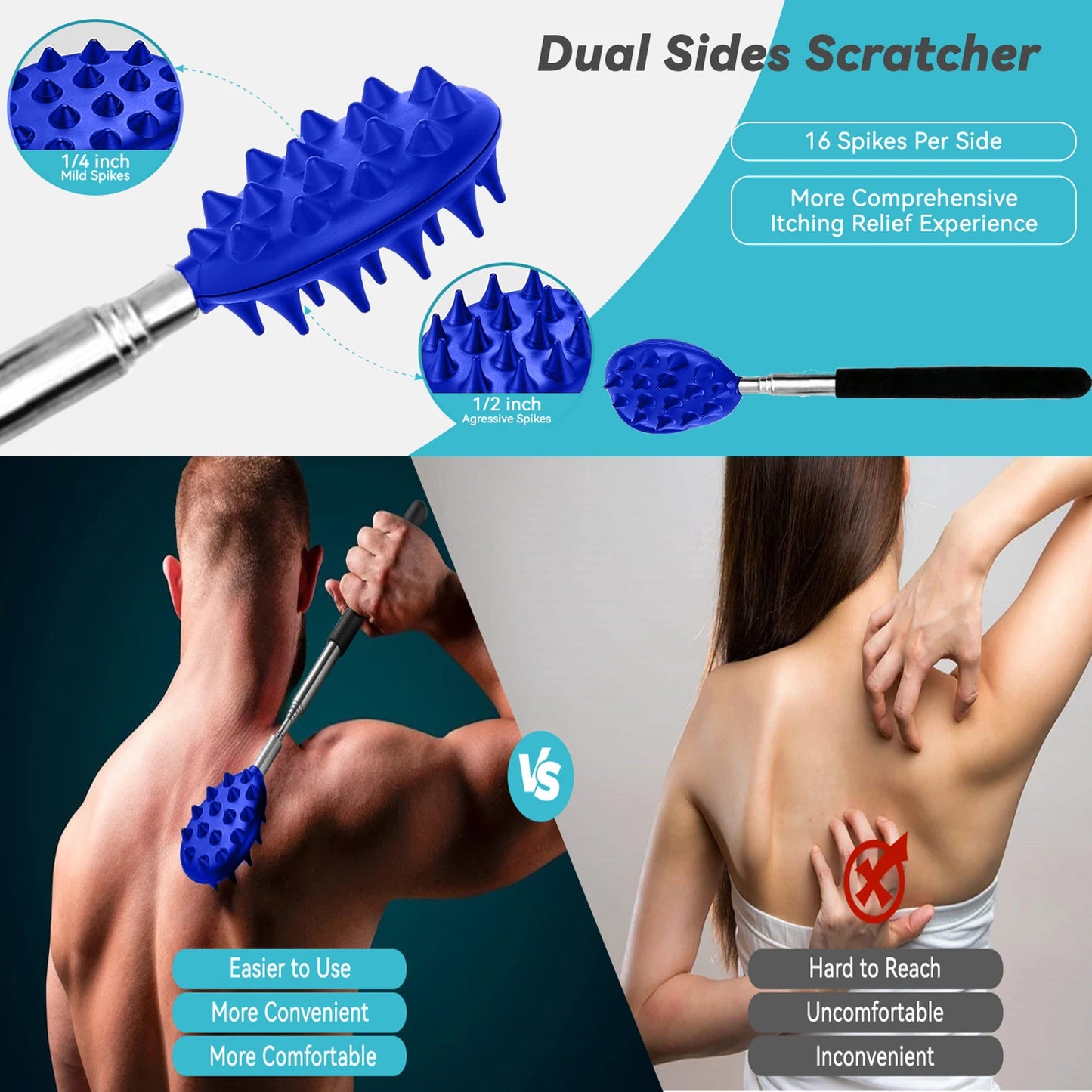 Extendable Back Cracker with 2 Scratch Surfaces Deep Back Scratcher for Men Women Back Massager for Back Body Birthday Gifts