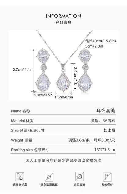Fashion necklace accessories women's earring Jewelry sets bride's wedding zircon water drop girls earrings for women jewellery