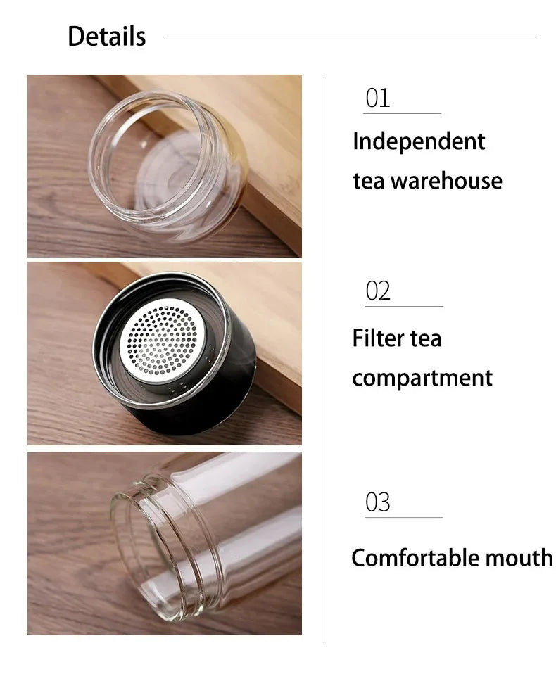 420ML Tea Water Bottle High Borosilicate Glass Double Layer Tea Water Cup Infuser Tumbler Drinkware Water Bottle With Tea Filter