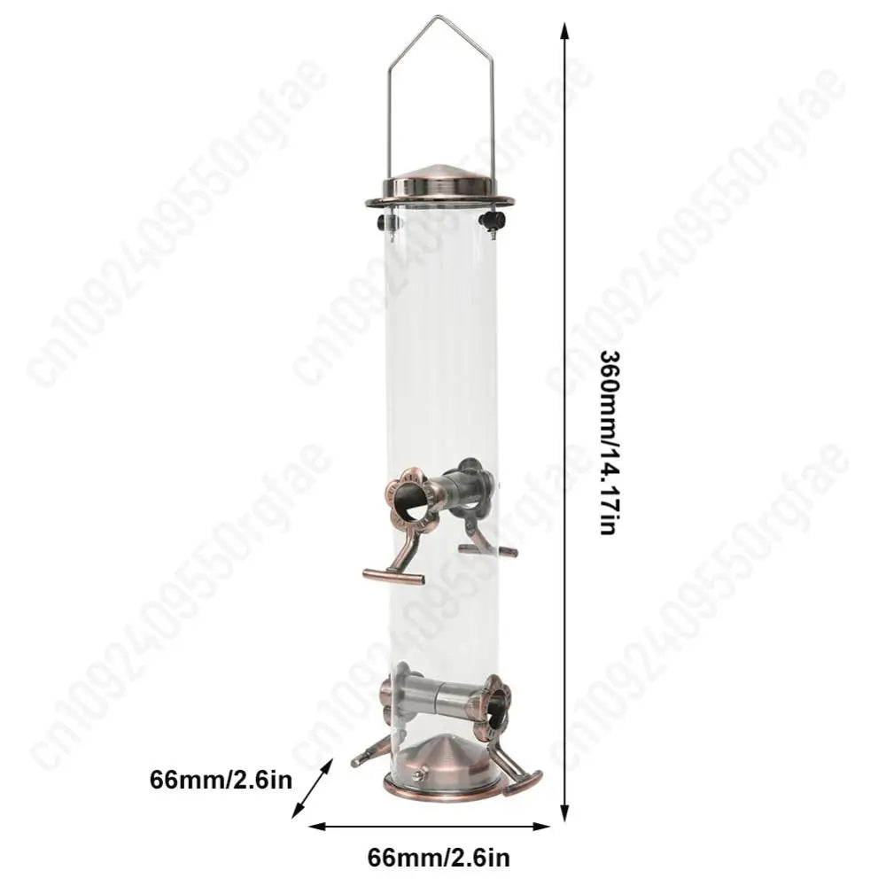 Metal Bird Feeders with 4 Feeding Ports Hanging Bird Seed Feeder Weather Resistant Tubular Bird Food Dispenser For Birds Feeding