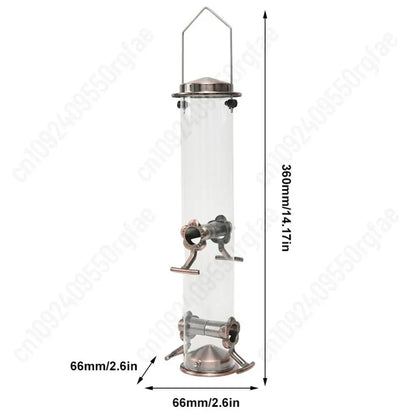 Metal Bird Feeders with 4 Feeding Ports Hanging Bird Seed Feeder Weather Resistant Tubular Bird Food Dispenser For Birds Feeding