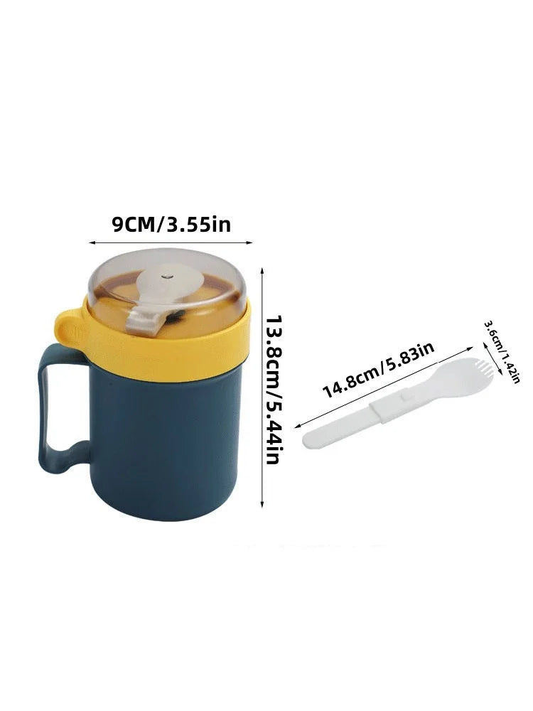 500ML Portable Breakfast Cup Oatmeal Cup Cereal Nut Yogurt Mug Snack Cup Soup Mug Microwave with Lid Spoon for Kitchen Tools