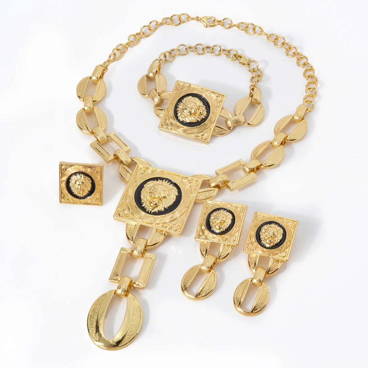 Gold Plated Jewelry Set  For Women African Indian Dubai Wedding Jewellery Luxury Choker Necklace Bracelet Earring Cuff Rings