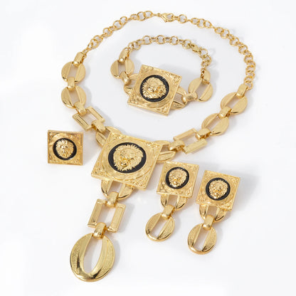 Gold Plated Jewelry Set  For Women African Indian Dubai Wedding Jewellery Luxury Choker Necklace Bracelet Earring Cuff Rings