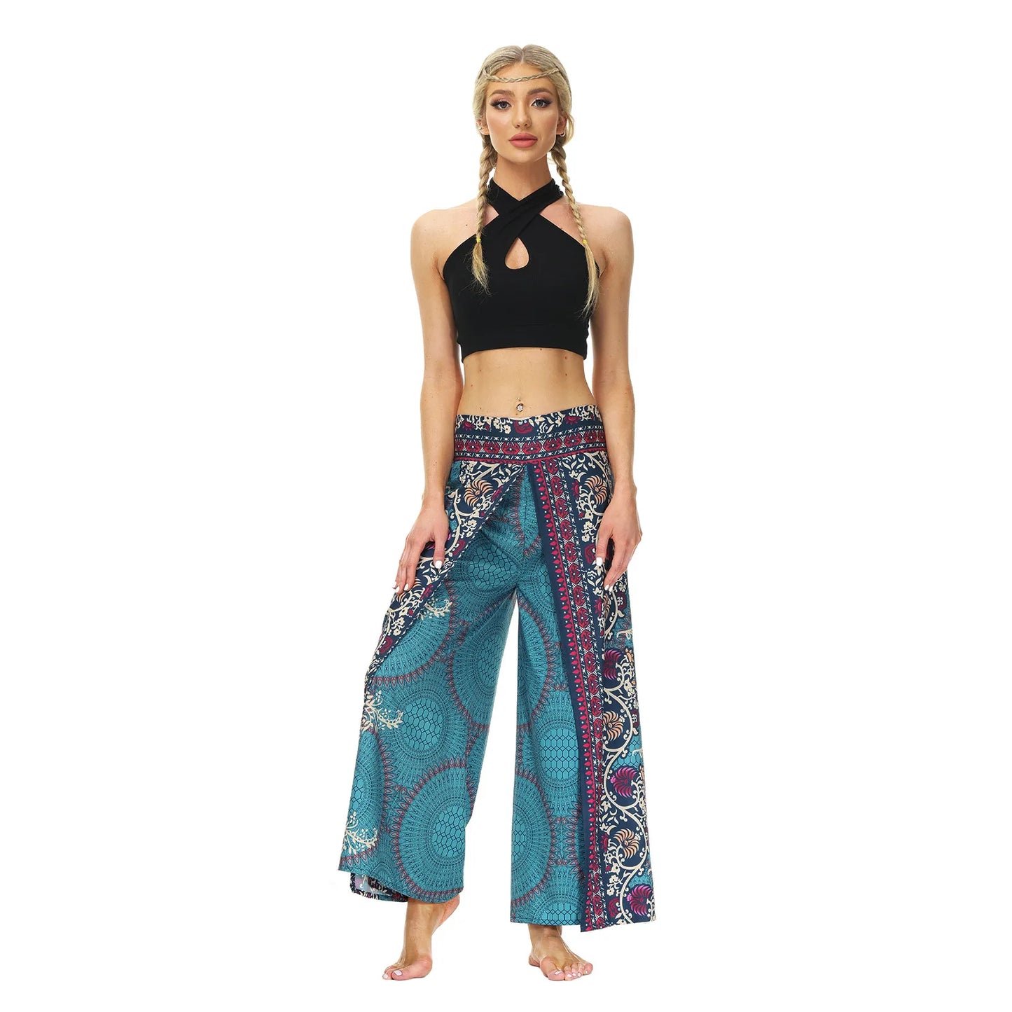 Boho Pants Wide Leg Palazzo Pants with Slits for Women Flowy Hippie Dance Pants,Bohemian Gypsy Yoga Pants