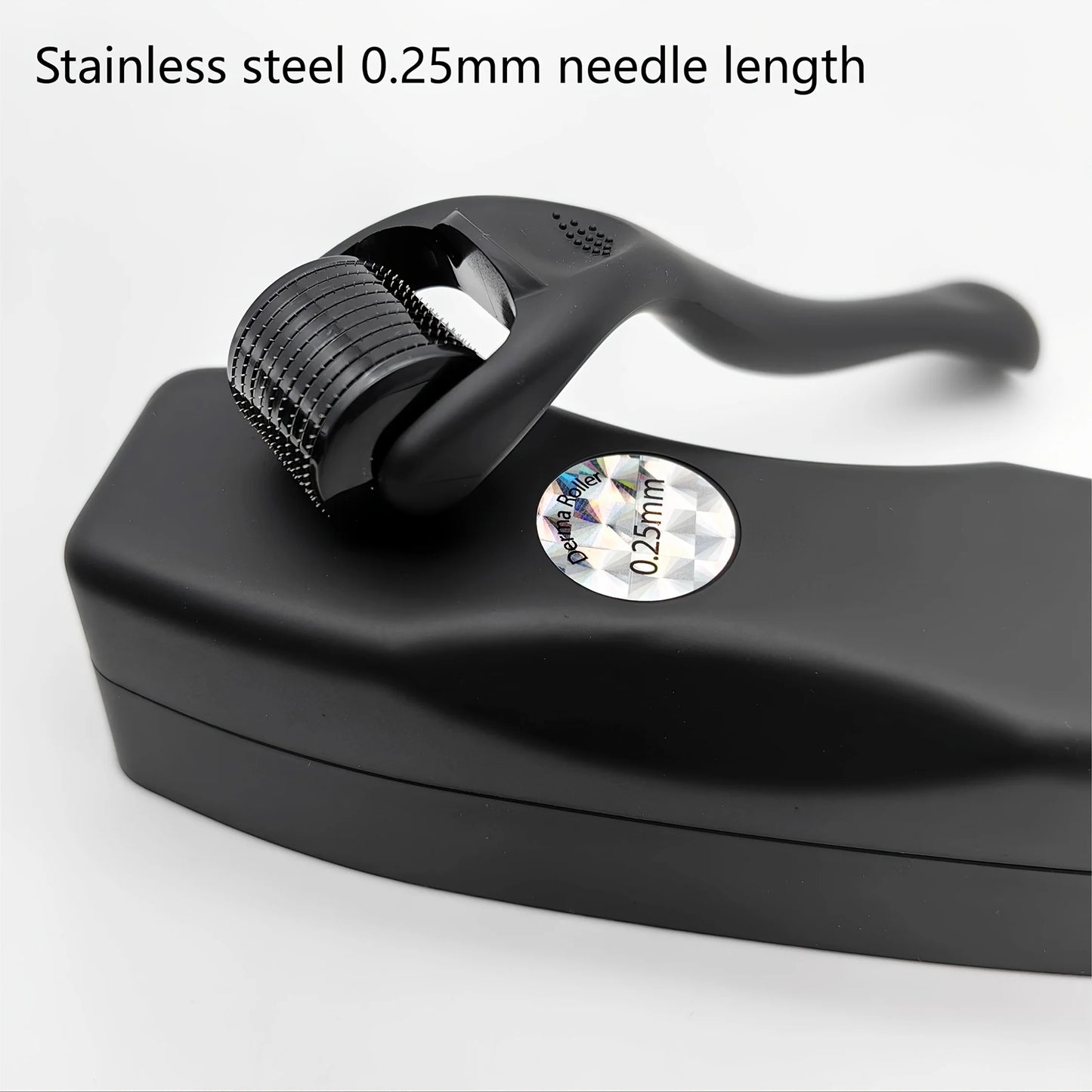 0.25mm Titanium 540 Microneedle Derma Roller for Face Hair Beard Matte Black Handle 540 Microneedle Roller