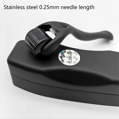 0.25mm Titanium 540 Microneedle Derma Roller for Face Hair Beard Matte Black Handle 540 Microneedle Roller