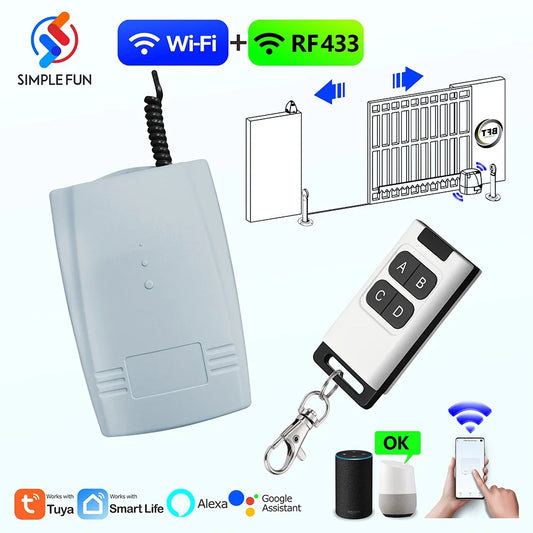 WiFi RF Smart Garage Sliding Door Opener Wireless Remote Control Switch AC DC 12V 24V Receiver Working with Rolling Code Tuya