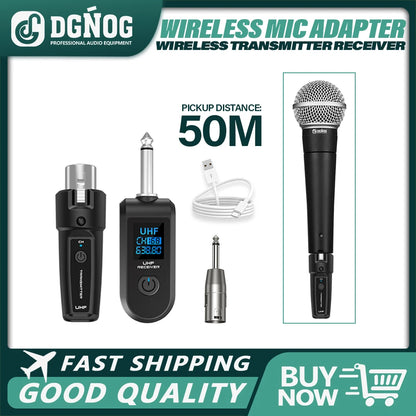 DGNOG Wireless Microphone Transmitter Receiver System UHF XLR Adapter System for Dynamic Microphone Guitar Audio Mixer PA System
