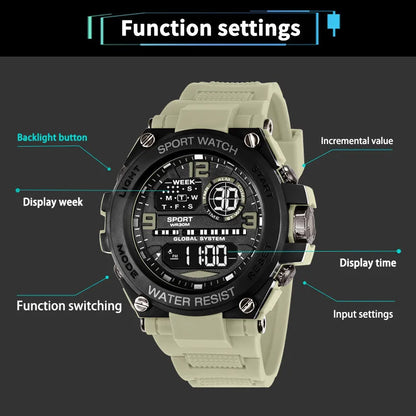 Men Waterproof  Sports Watches Multifunction Electronic Watches Anti Drop and Shock-absorbing Wristwatches