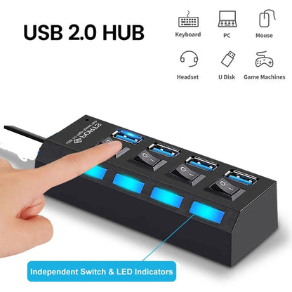 High Speed 4 Port USB 2.0 Multi Splitter USB Hub 2.0 Use Power Adapter Multiple Expander Switch 30cm Cable Hub Docking Stations