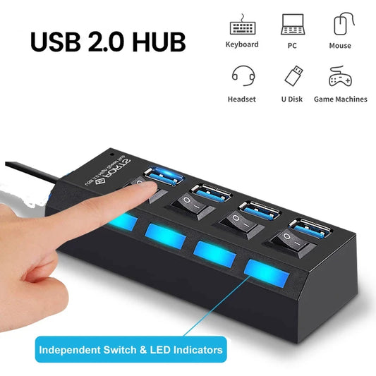 High Speed 4 Port USB 2.0 Multi Splitter USB Hub 2.0 Use Power Adapter Multiple Expander Switch 30cm Cable Hub Docking Stations