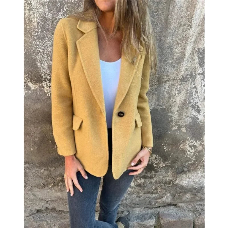 Office Lady New Elegant Chic Jacket Long Sleeve Lapel Button Loose Outwear Tweed Jacket 2025 Autumn Winter Women Woolen Coat