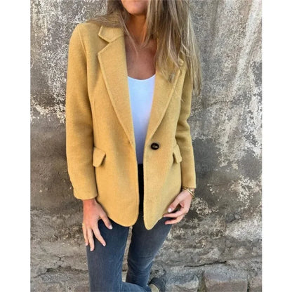 Office Lady New Elegant Chic Jacket Long Sleeve Lapel Button Loose Outwear Tweed Jacket 2025 Autumn Winter Women Woolen Coat