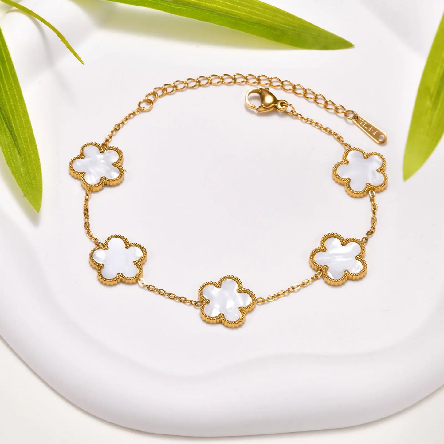 Vnox Stainless Steel Colorful Clover Cute Hand Bracelet For Woman Fashion Five Leaf Flower Lucky Jewelry Accessories Gift To Her