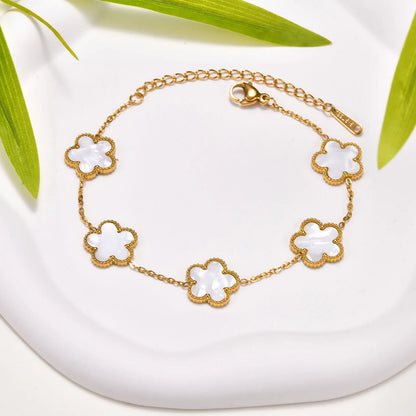 Vnox Stainless Steel Colorful Clover Cute Hand Bracelet For Woman Fashion Five Leaf Flower Lucky Jewelry Accessories Gift To Her