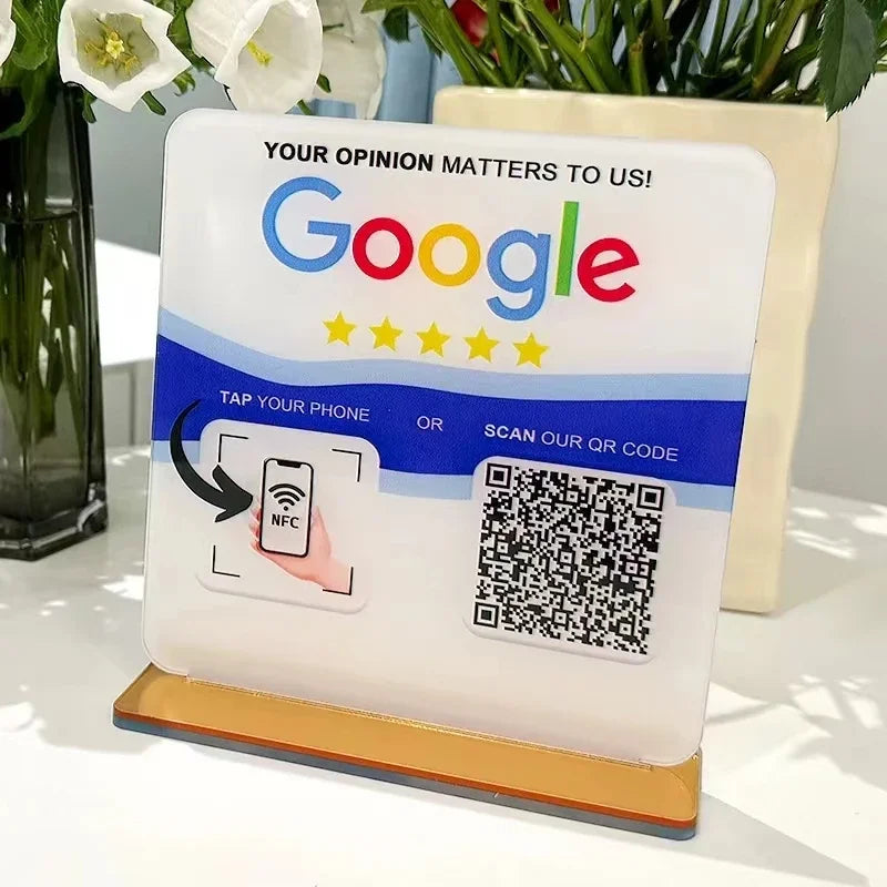 Custom Google Review Sign With Stand Scan QR Code Business Decor Acrylic Google Review NFC QR Code Sign Review Us on Google