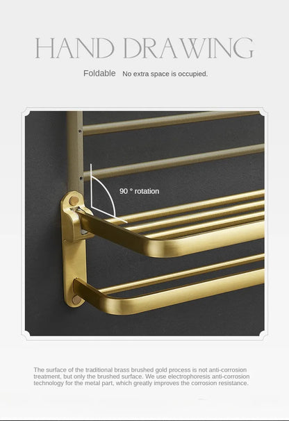 Bathroom Accessories Brushed Gold Space Aluminum Towel Rack Shelf European Hardware Pendant Set Storage Bar Paper Holders