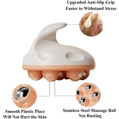 Hand Roller Massager for Cellulite Massage,Deep Tissue Massage Ball for Back,Neck,Foot,Shoulder,with 7 360-degree Metal Roller