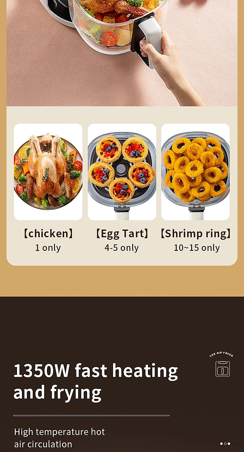 Smart Electric Air Fryer Large Capacity Convection Oven Deep Fryer Without Oil Kitchen 360°Baking Viewable Window Home Applianc