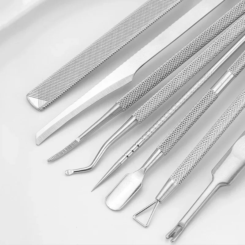 3-7pcs Stainless Steel Manicure Pedicure Knife Nail Clippers To Remove Dead Skin Calluses Thick Hard Acne Needle Pick Tool Set