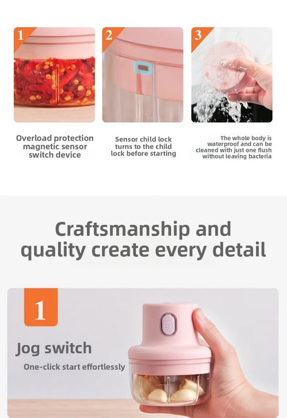 Portable Electric Garlic Chopper 100ml 250ml USB Vegetable Grinder Kitchen Garlic Masher Food Processor Tool