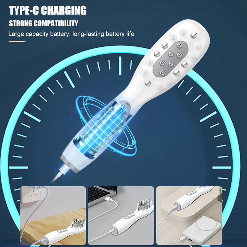 Electric Scalp Massage Comb Red Blue LED Light Therapy EMS Vibration Massage Brush Anti-Hair Loss Medicine Scalp Oil Applicator