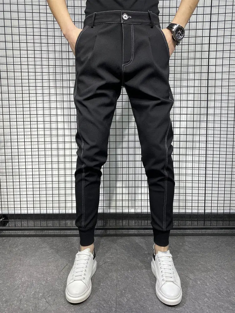 Black Harlan Draped Man Suits Pants Fluid 9 Cropped Fabric Designer Clothes Classic Trousers For Men Clothing Premium Up
