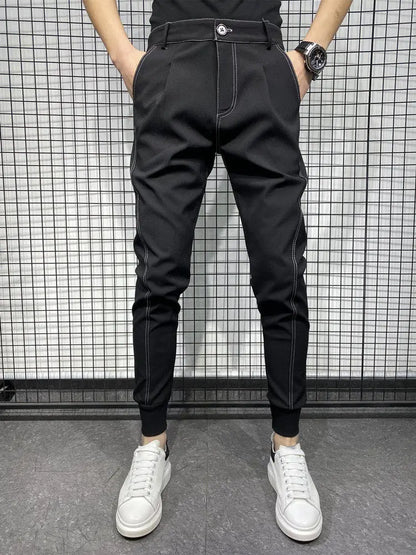 Black Harlan Draped Man Suits Pants Fluid 9 Cropped Fabric Designer Clothes Classic Trousers For Men Clothing Premium Up